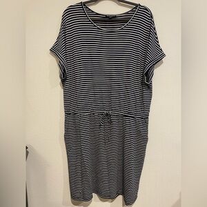 Hilary Radle Navy blue and white striped tee shirt dress.Nautical Resort…